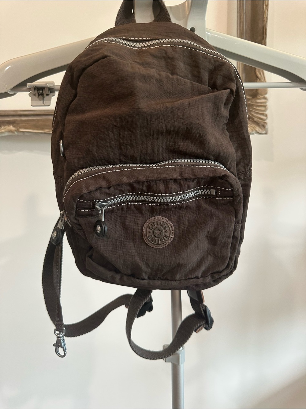Vintage Kipling Dark Brown Nylon Mini Backpack